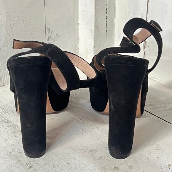 Stuart Weitzman Joni Suede Ankle Strap Platform Sandals Black Womens Size 40 / 9 - Picture 5 of 7